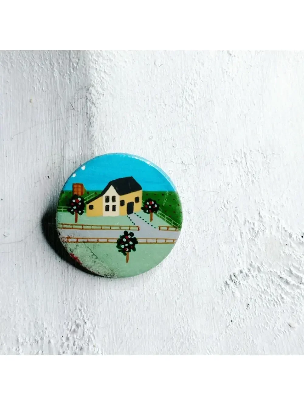 7567u. Wood Painted Cottagecore Brooch